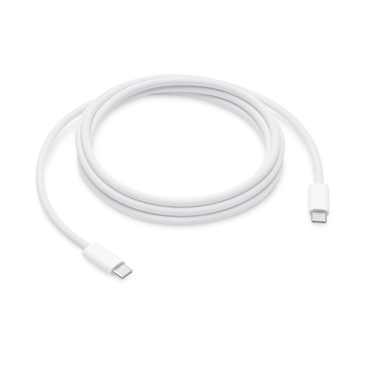 Apple 240W USB-C charging cable in white with durable braided design for fast power delivery