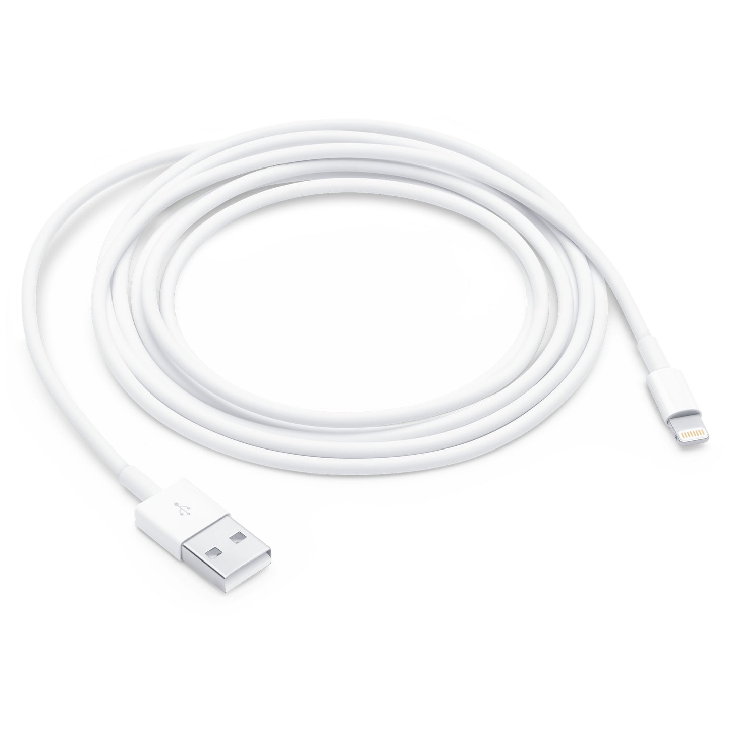 Apple 2m Lightning to USB cable in white with USB and Lightning connectors for charging and syncing