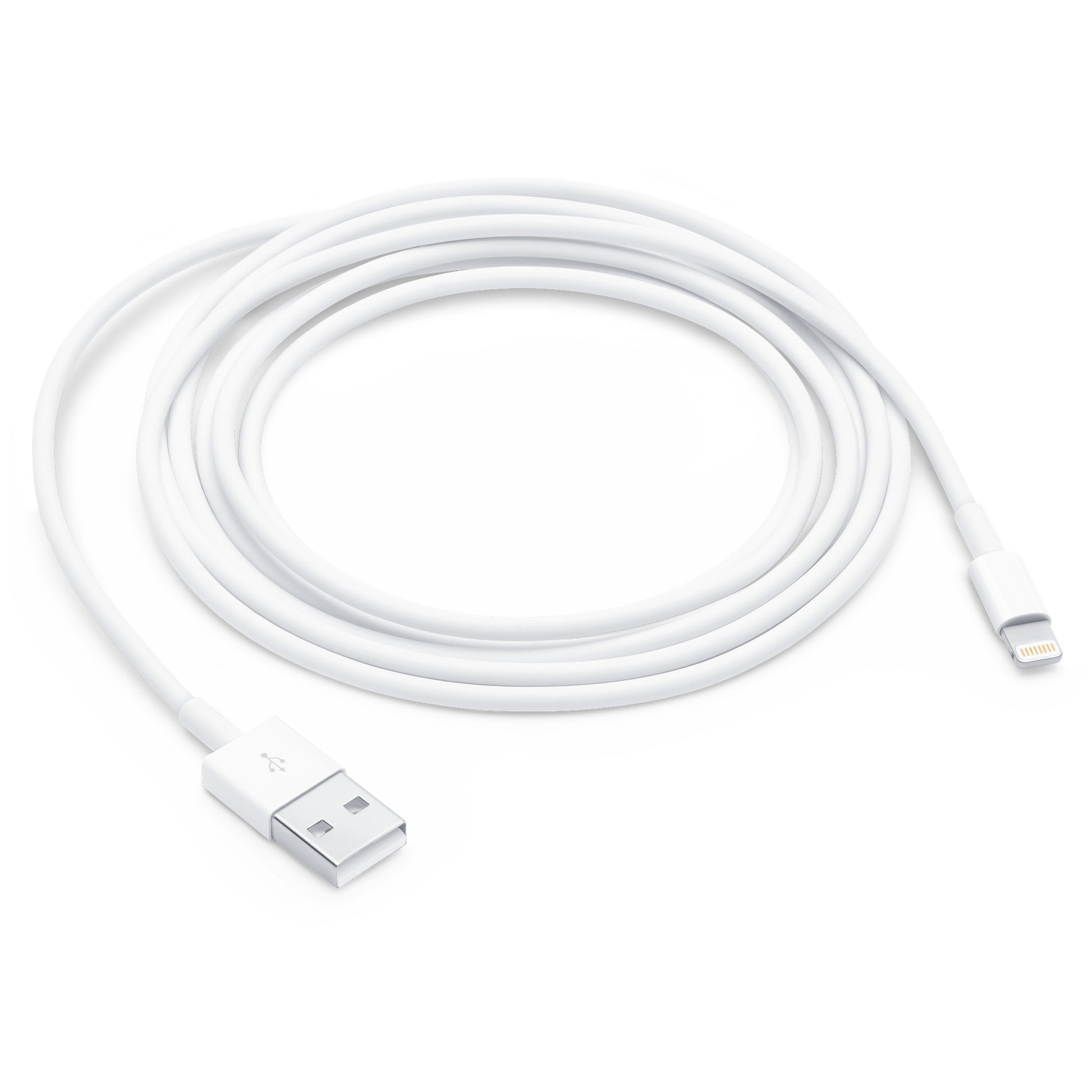 Apple 2m Lightning to USB cable in white with USB and Lightning connectors for charging and syncing