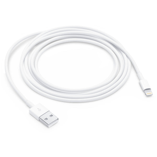 Apple 2m Lightning to USB cable in white with USB and Lightning connectors for charging and syncing