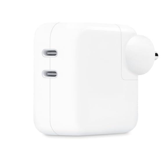 Apple 35W USB-C power adapter with dual USB-C ports in white compact design
