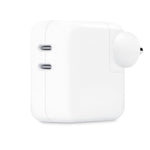 Apple 35W USB-C power adapter with dual USB-C ports in white compact design