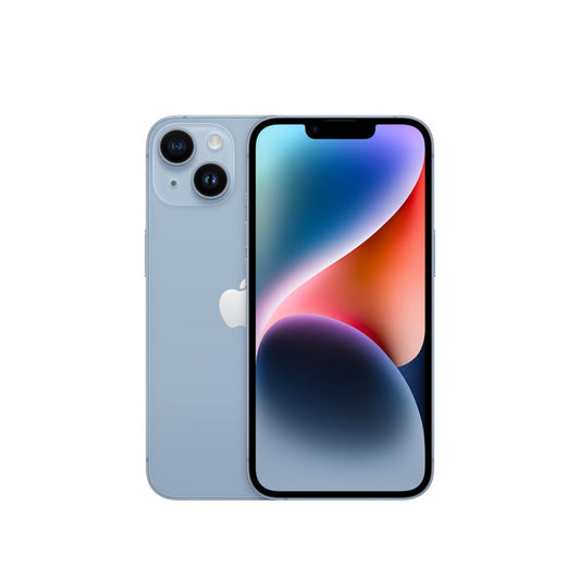 Apple iPhone 14 blue 128GB front and back view with dual camera and vibrant display buy iPhone 14 blue 128GB