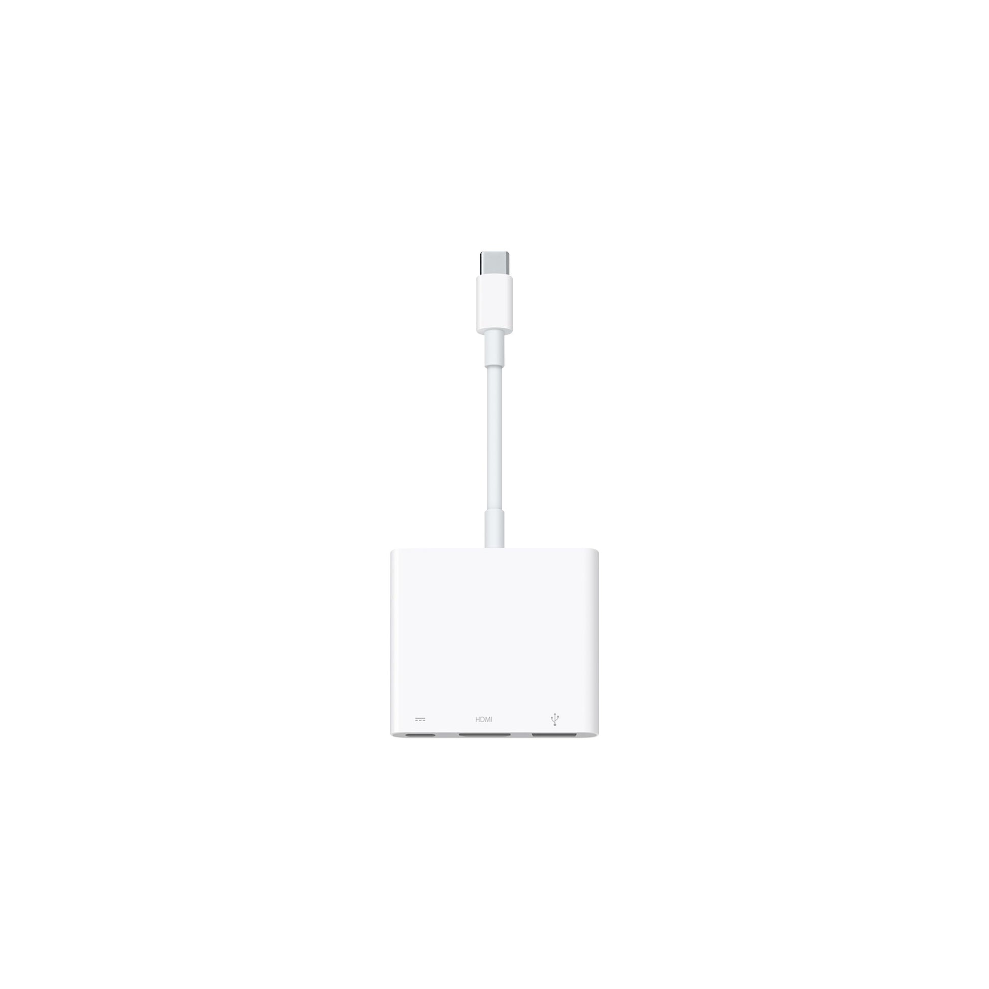 Apple digital AV multiport adapter with USB C, HDMI, and USB ports in white