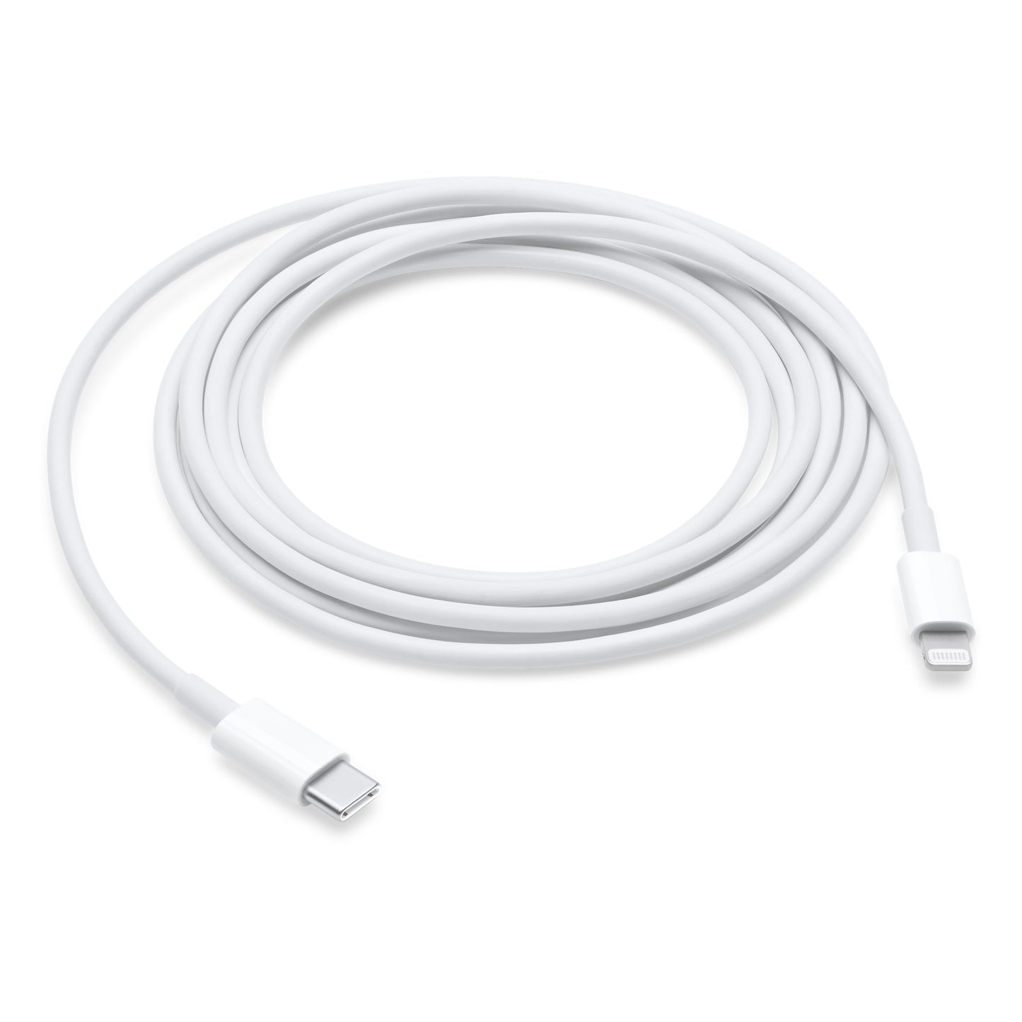 Apple fast charging Lightning cable with USB-C to Lightning connectors in white color