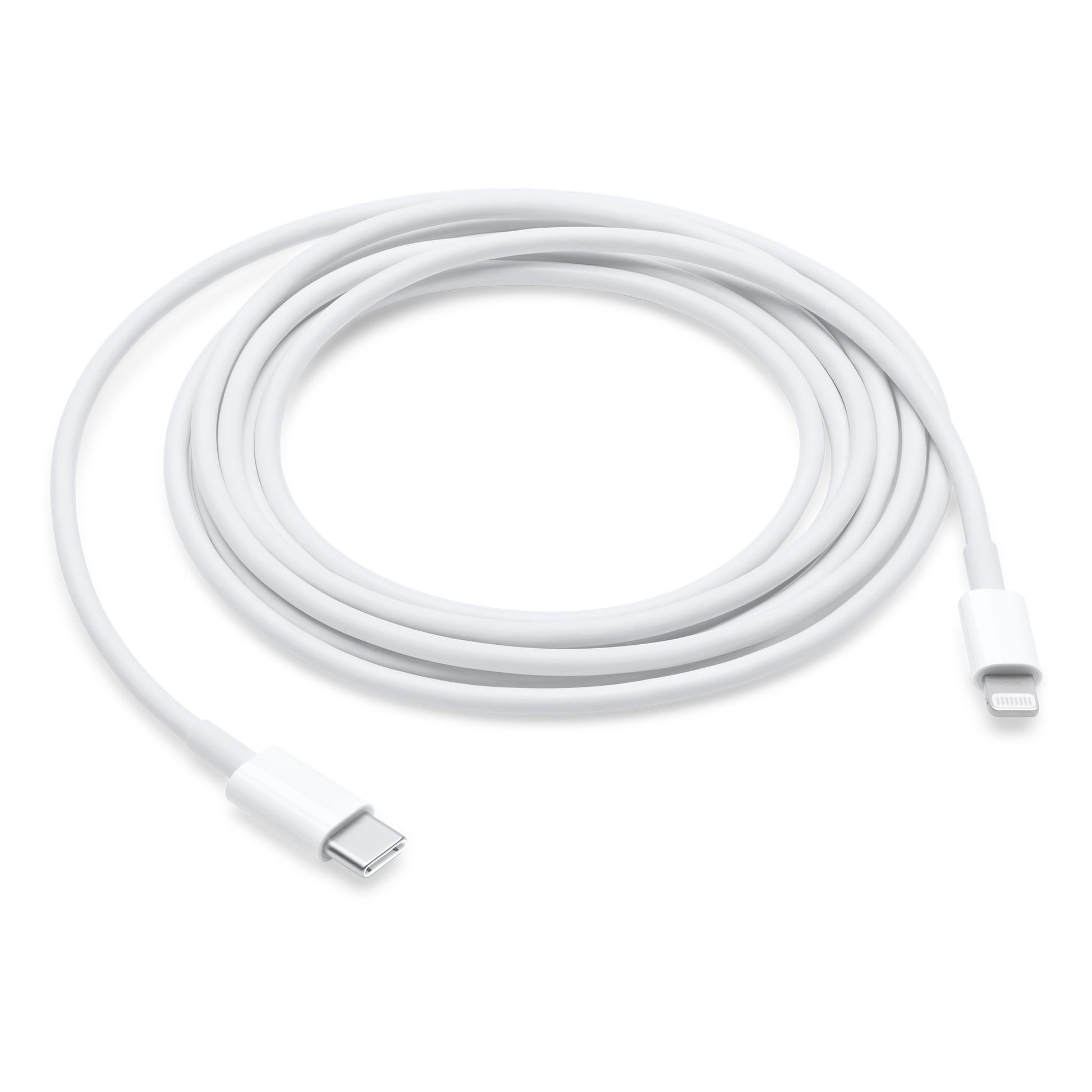 Apple fast charging Lightning cable with USB-C to Lightning connectors in white color
