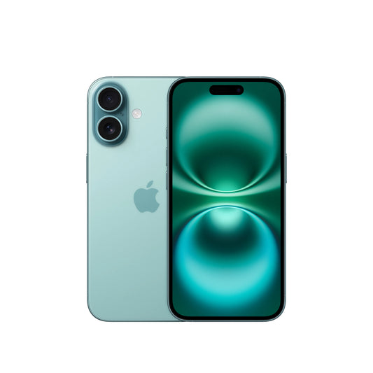 Apple iPhone 16 128GB in green showing front display and dual rear cameras