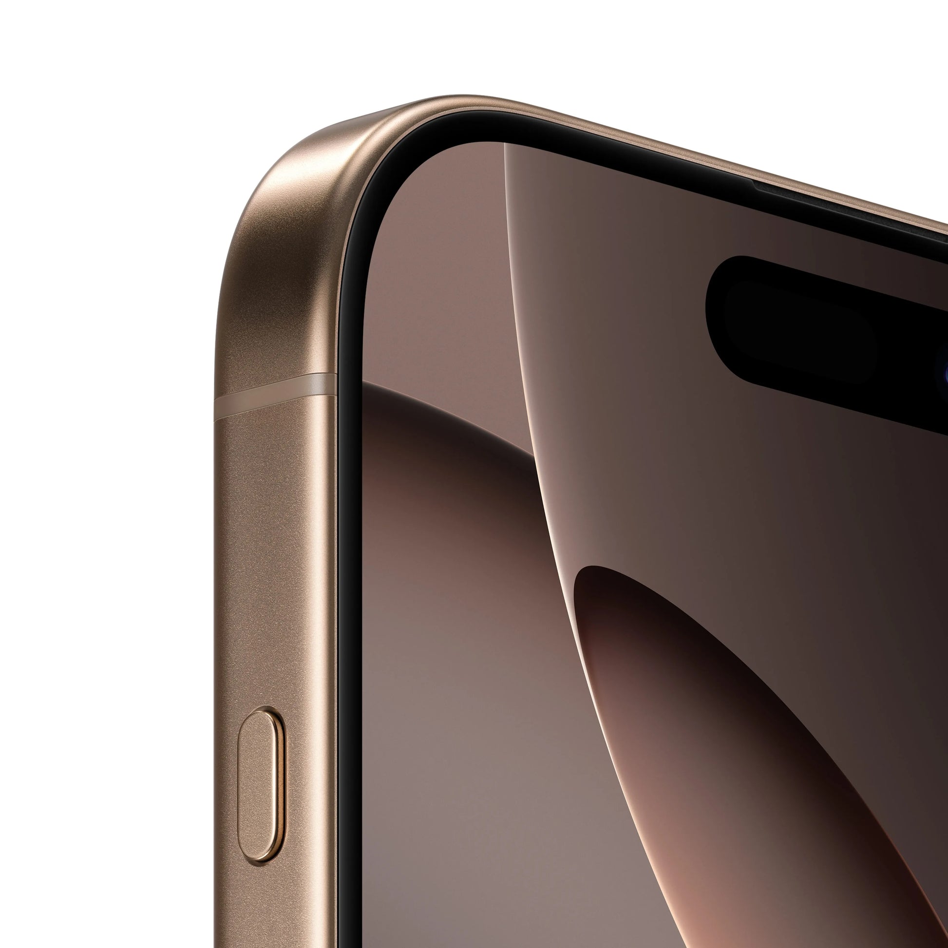 Close-up of Apple iPhone 16 Pro 128GB in gold showing screen and side button detail