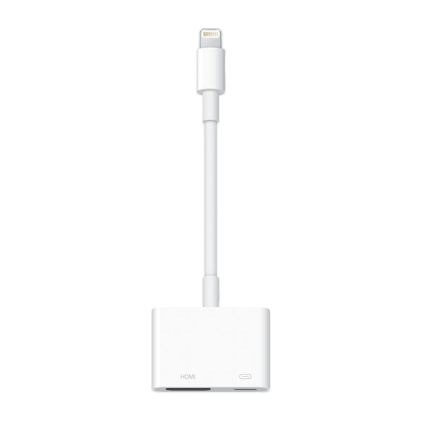 Apple Lightning Digital AV Adapter in white with HDMI port for connecting iPhone or iPad to external displays