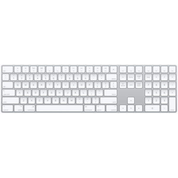 Apple Magic Keyboard with numeric keypad in silver with white keys and full layout