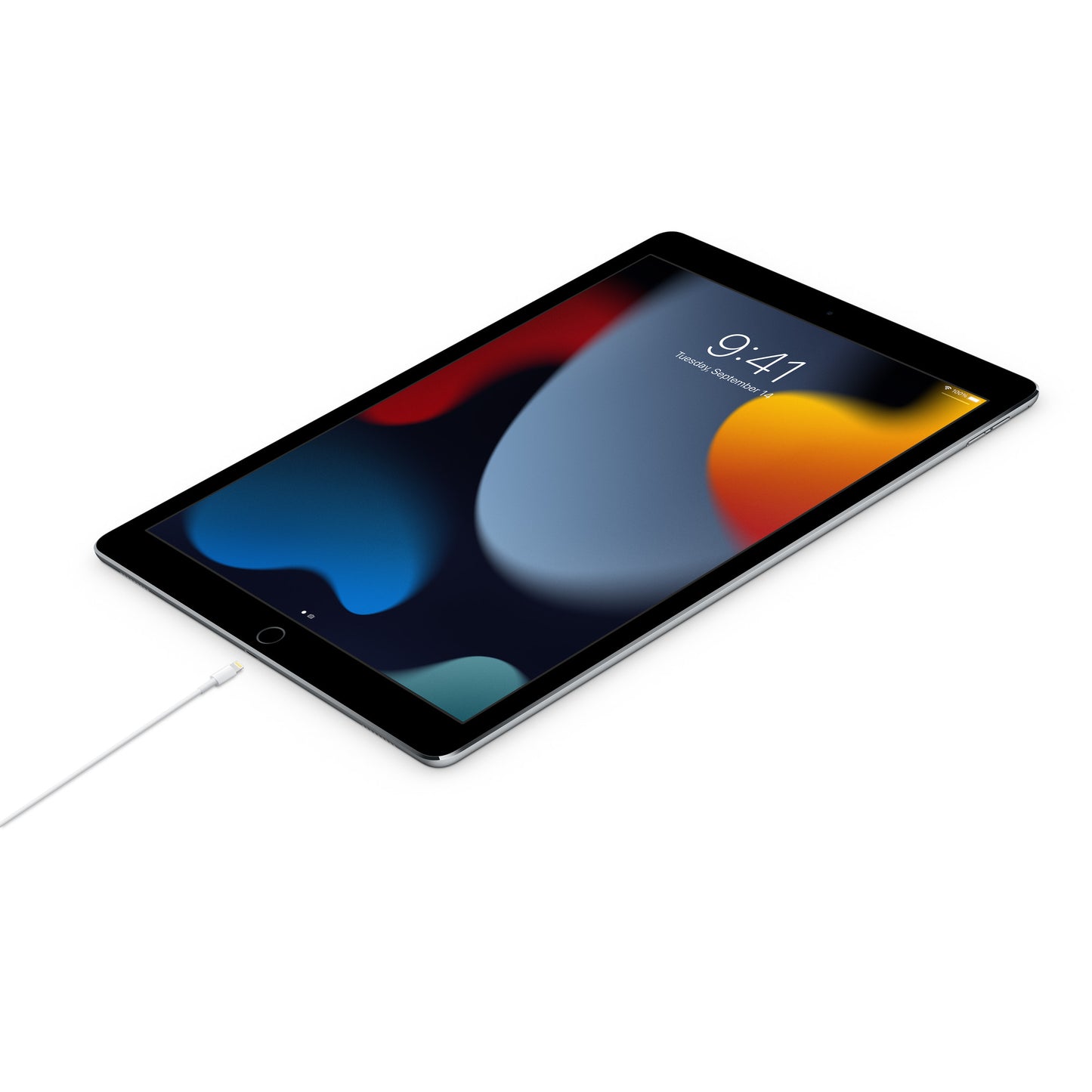 Apple USB-C to Lightning cable connected to an iPad for charging and data transfer