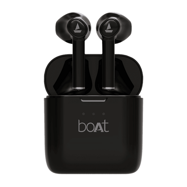 boAt Airdopes 138 earbuds in black with charging case for wireless audio