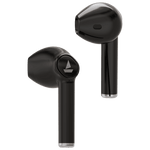 Black boAt Airdopes 138 earbuds with sleek stem design and built-in microphones