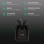 boAt Airdopes 138 earbuds in black with charging case and key features like Bluetooth and 12hr battery