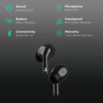 boAt Airdopes 163 wireless earbuds black with stereo sound, built-in mic, IPX5 sweatproof, Bluetooth v5.1, 20-hour battery