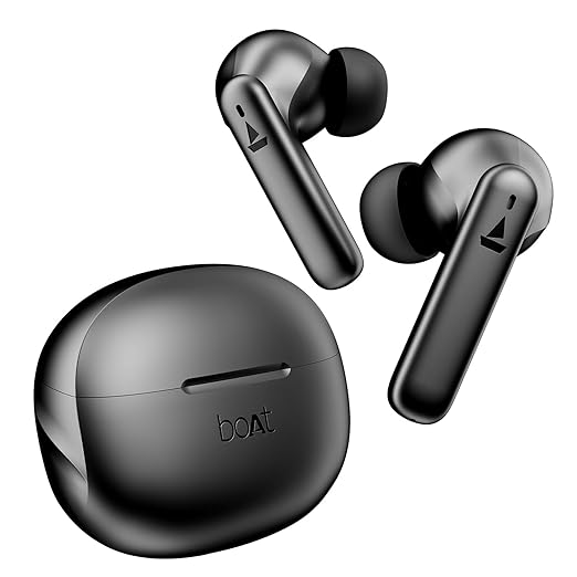 boAt Airdopes 170 wireless earbuds in black with charging case for hands-free listening