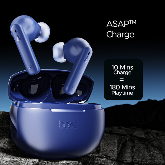 boAt Airdopes 170 wireless earbuds in blue with charging case and ASAP charge feature for extended playtime