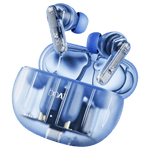 Blue boAt Airdopes 191 ANC earbuds with transparent charging case open showing earbuds inside