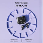 boAt Airdopes 91 wireless earbuds with charging case showing 45 hours total playback time