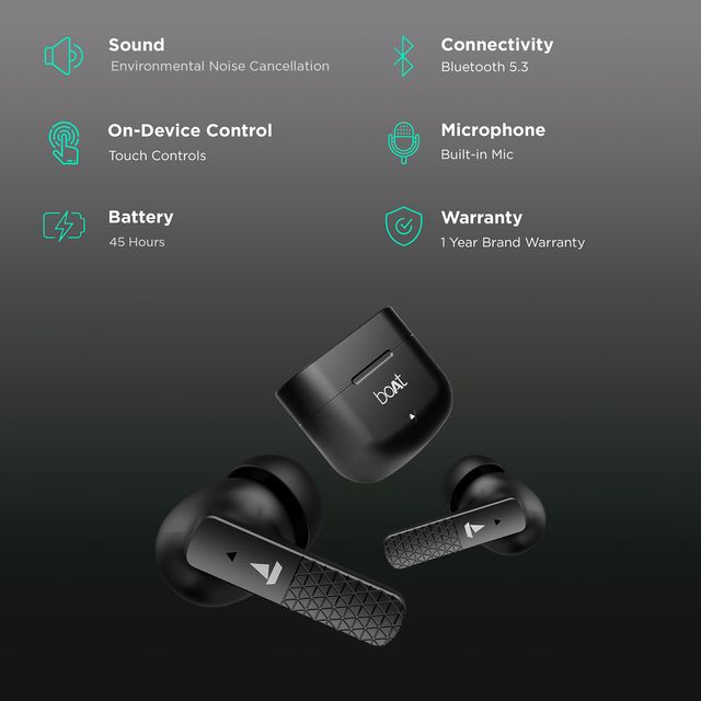 boAt Airdopes 91 wireless earbuds with noise cancellation, Bluetooth 5.3, touch controls, and 45 hours battery