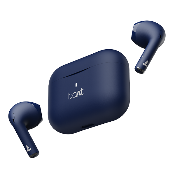 BoAt Airdopes Ace wireless earbuds in navy blue with charging case for boat accessories