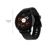 boAt Lunar Call smartwatch with black round dial and fitness tracking display on black strap