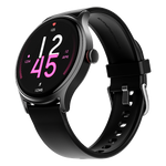 boAt Lunar Vista smartwatch with black round dial and silicone strap showing fitness tracking display