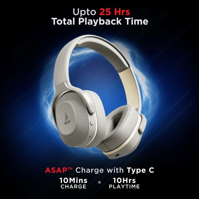 boAt Rockerz 425 wireless headphones in gray with up to 25 hours total playback time and fast Type C charging