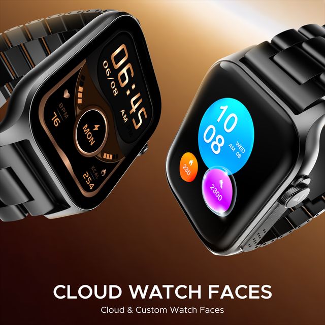 boAt Ultima Ember Smartwatch with cloud watch faces and custom display on black metal bands