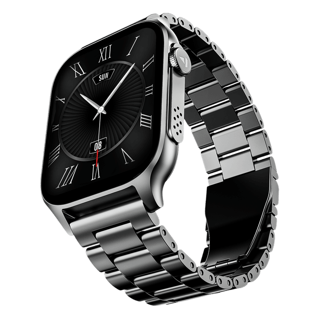 boAt Ultima Ember Smartwatch with sleek black dial and stainless steel metal strap