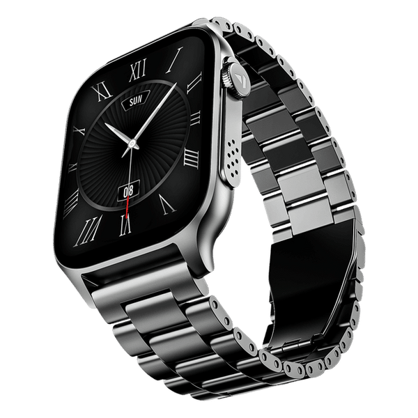 boAt Ultima Ember Smartwatch with sleek black dial and stainless steel metal strap