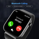 boAt Wave Astra 3 smartwatch displaying incoming call screen with Bluetooth calling features and metal mesh strap