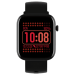 boAt Wave Astra smartwatch with black strap and red digital display showing time and fitness stats
