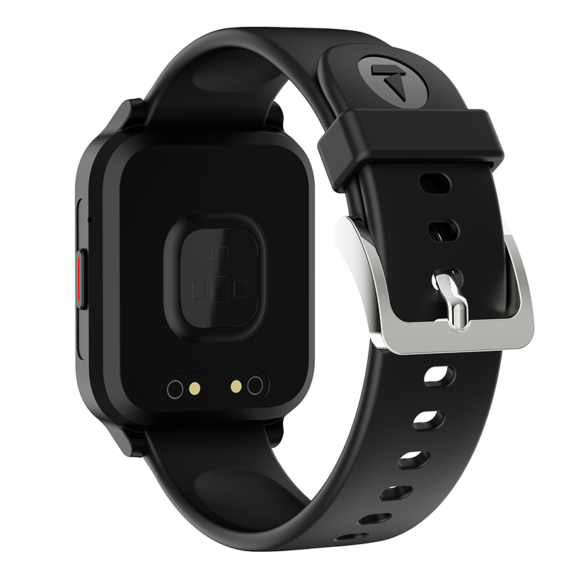 boAt Wave Magma smartwatch in black showing back sensor and adjustable black strap