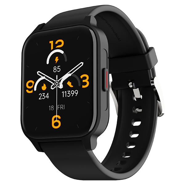 boAt Wave Magma smartwatch with black strap and digital fitness display for tracking activity