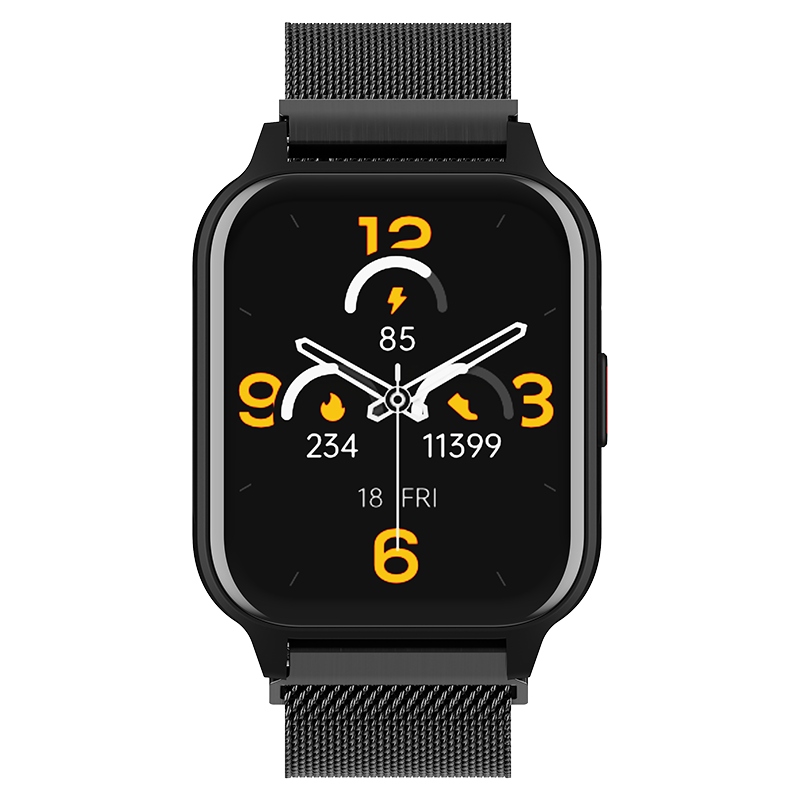 boAt Wave Magma smartwatch with black metal mesh strap and digital fitness tracking display