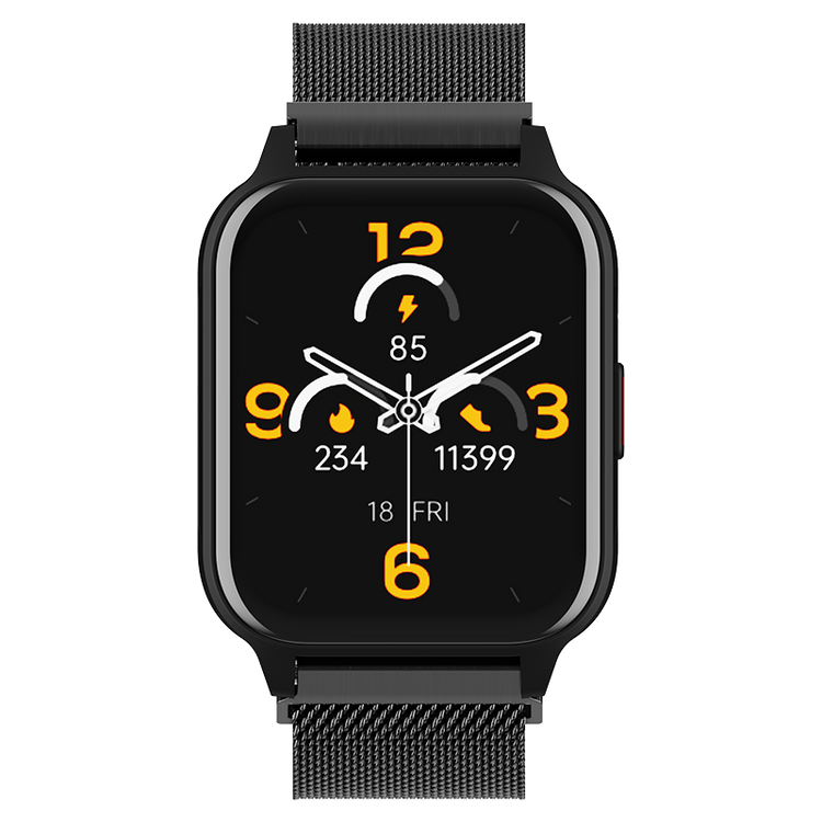boAt Wave Magma smartwatch with black metal mesh strap and digital fitness tracking display