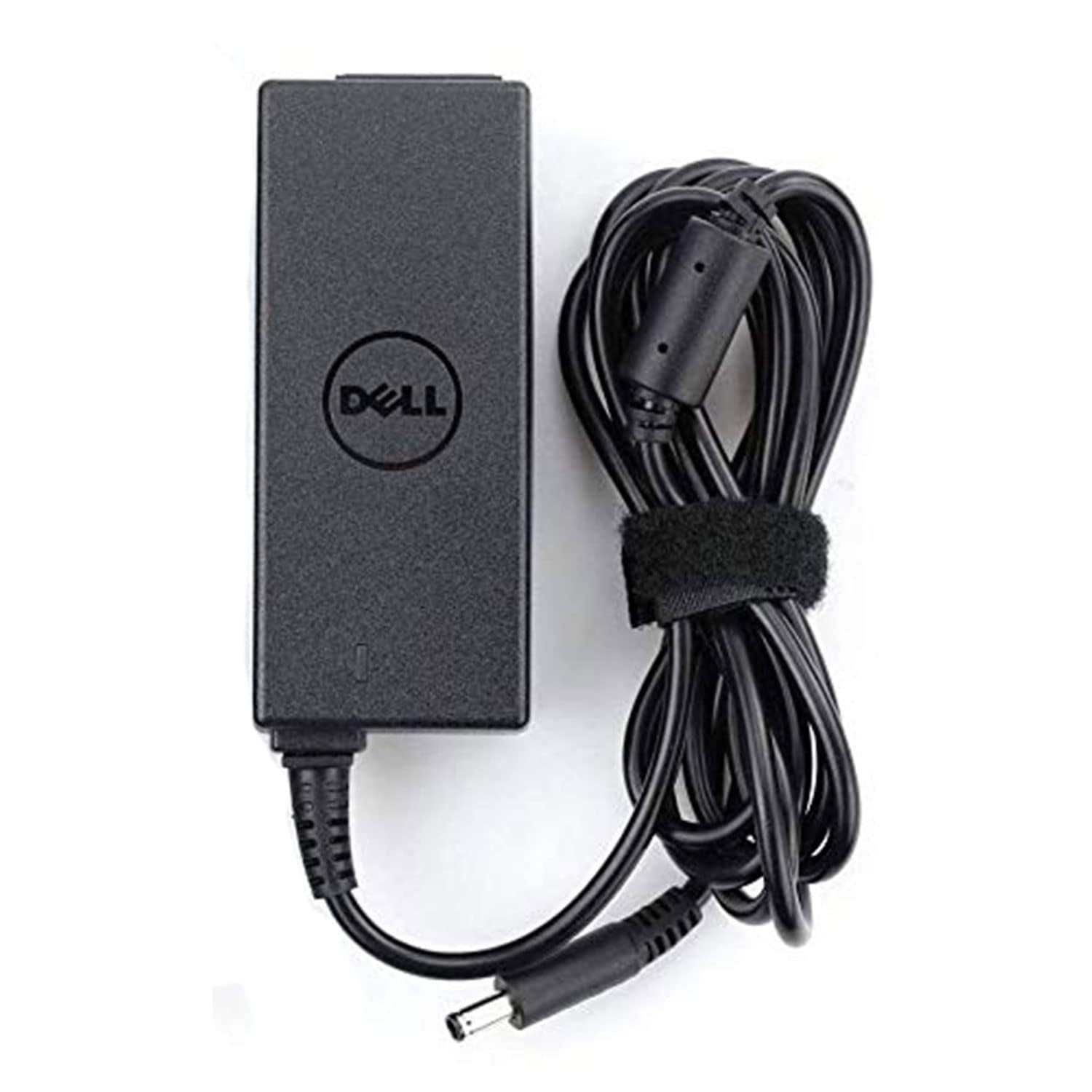 Dell 45W adapter charger with black rectangular power brick and attached cable with connector