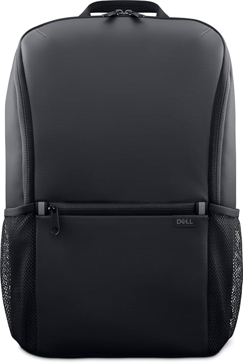 Black Dell backpack for 14 to 16 inch laptop with front zipper pocket and side mesh compartments