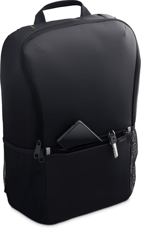 Dell backpack for 14 to 16 inch laptop in black with front zipper pocket and side mesh compartments