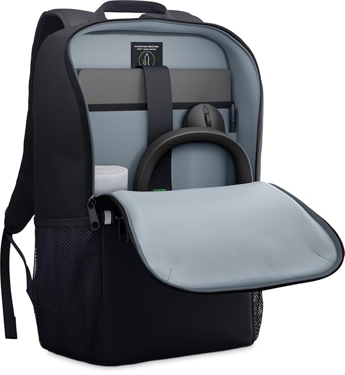 Dell backpack for 14 to 16 inch laptop in black with padded laptop compartment and multiple storage pockets