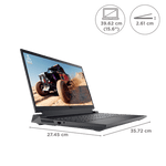 Dell G15 5530 gaming laptop open with 15.6 inch display showing off road buggy image black chassis with vents and ports visible