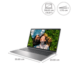 Dell Inspiron 3520 laptop silver 15 inch display open showing full keyboard with numeric keypad and vivid screen image