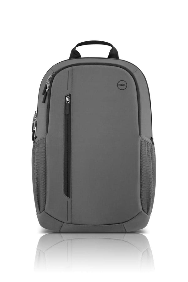 Dell EcoLoop Urban Backpack in gray with multiple zippered compartments and side mesh pockets