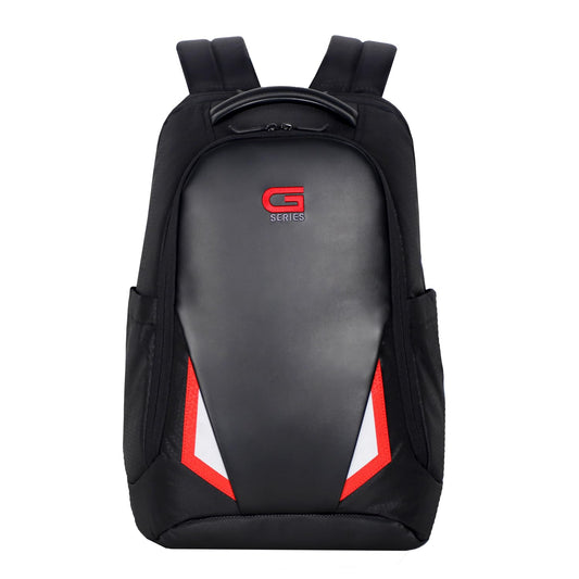 Dell G Series 17 inch laptop backpack in black with red and white accents and padded straps