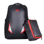 Dell G Series 17 inch laptop backpack in black with red and white accents and matching accessory pouch