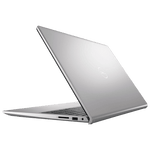 Sleek silver Dell Inspiron 15 laptop partially open showing slim design and ports