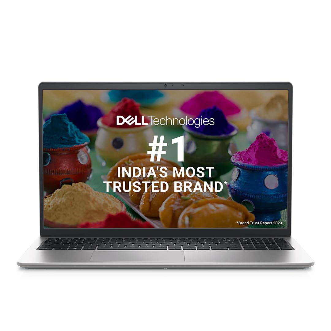 Dell Inspiron 15 laptop displaying colorful Indian spices with Dell Technologies branding