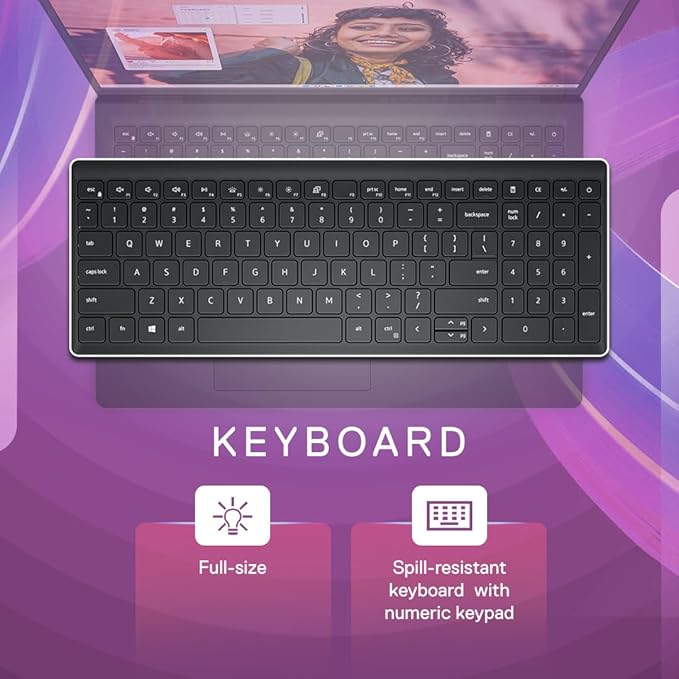 Dell Inspiron 15 laptop with full-size spill-resistant keyboard and numeric keypad
