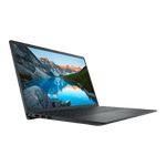 Sleek black Dell Inspiron 3520 laptop open with scenic mountain and lake wallpaper on screen